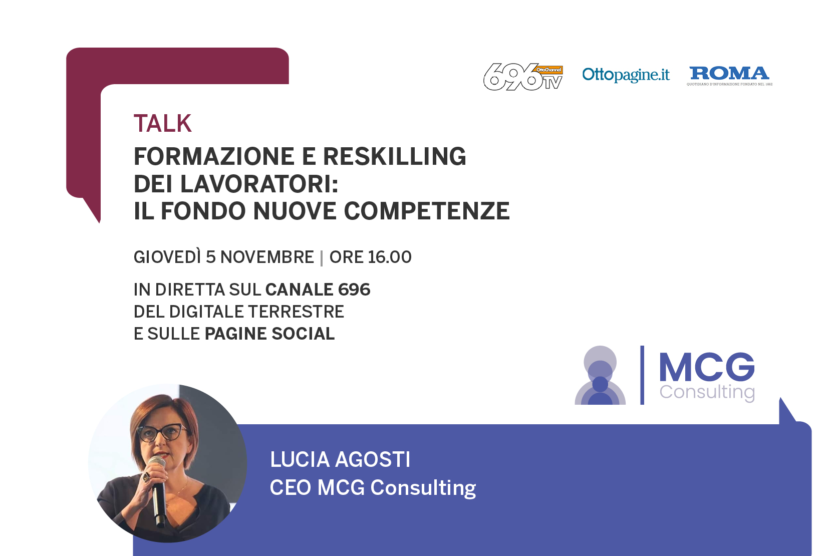 Lucia Agosti opsite del Talk “Formazione e reskilling dei lavoratori: il Fondo Nuove Competenze”