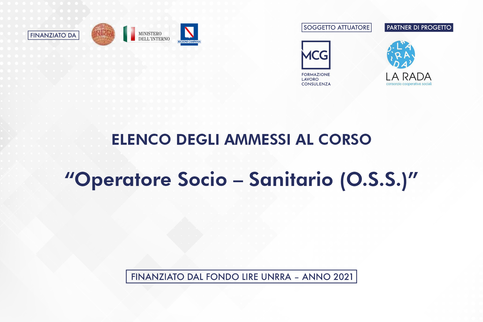 Elenco degli ammessi al corso “Operatore Socio – Sanitario (O.S.S.)”
