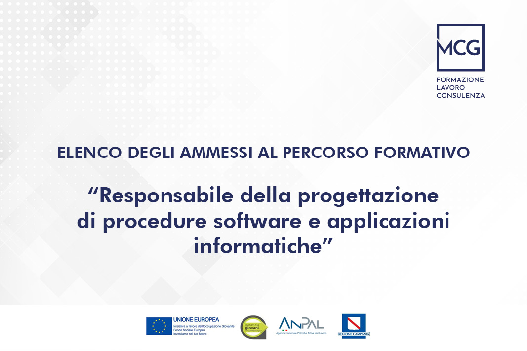 Elenco ammessi al percorso formativo “Responsabile della progettazione di procedure software e applicazioni informatiche”